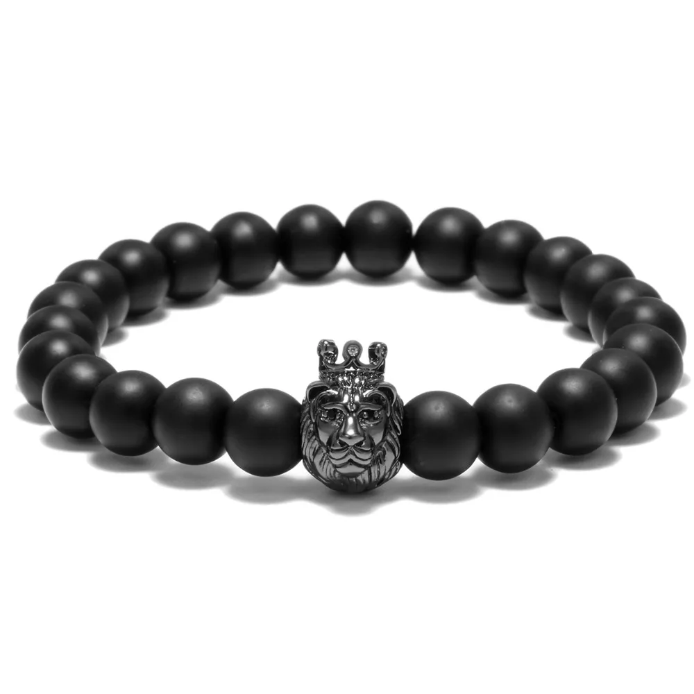 Браслет King Lion Cool Animal черная матовая головка в виде короны льва Мужская Женская