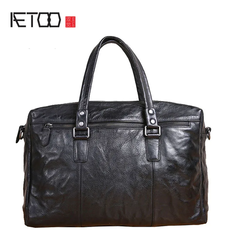 

Original handmade briefcase men's leather retro briefcase business leisure travel bag large capacity leather men's bag tide