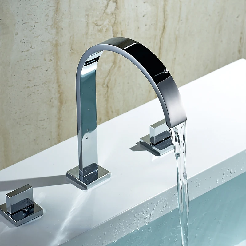 Chrome Finish 8/" Basin Bathroom Faucet Widespread Two-Handle Sink Mixer Tap