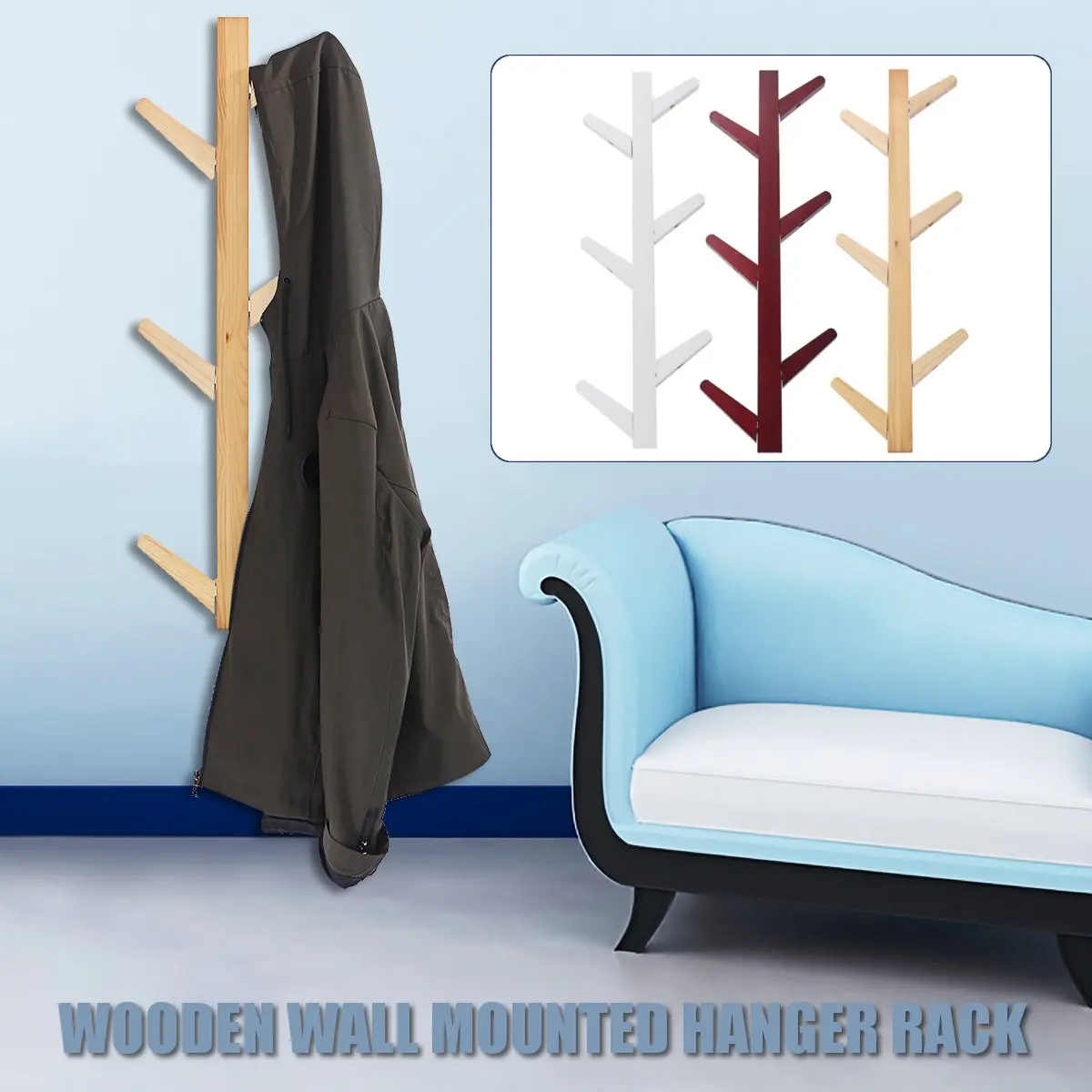 Best Wooden Tree Shape Storage Rack Holder Wall Mounted Hanger Rack Clothes Hat Coat Storage Shelf Wardrobe Organizer 3 Colors 78cm