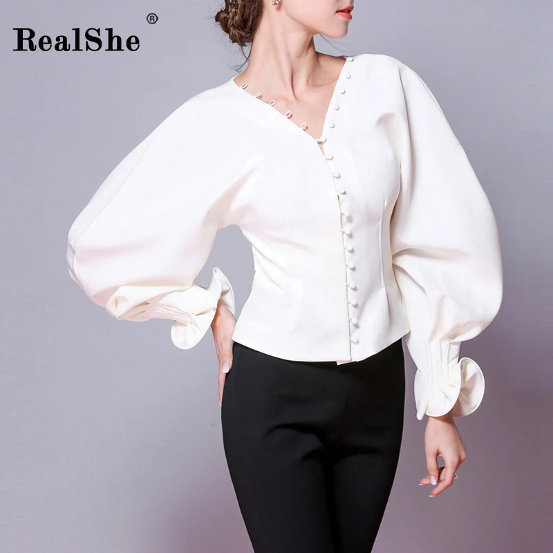RealShe Fashion Blusas Mujer De Moda 2018 Autumn Women Sexy V-Neck Petal Sleeve Women Blouses Shirt Ladies Casual Tops Blusas RealShe Fashion Blusas Mujer De Moda 2018 Autumn Women Sexy V-Neck Petal Sleeve Women Blouses Shirt Ladies Casual Tops Blusas