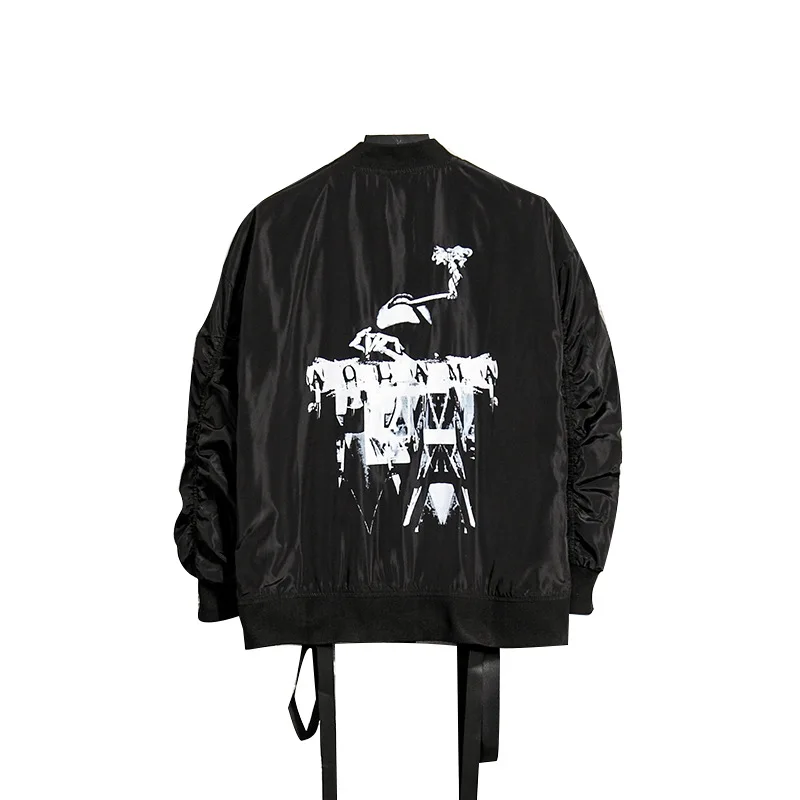 Мужская куртка-бомбер с принтом Харадзюку, весна, мужская уличная куртка в стиле хип-хоп, Дизайнерская куртка с лентами, куртка на молнии, черная, WG202