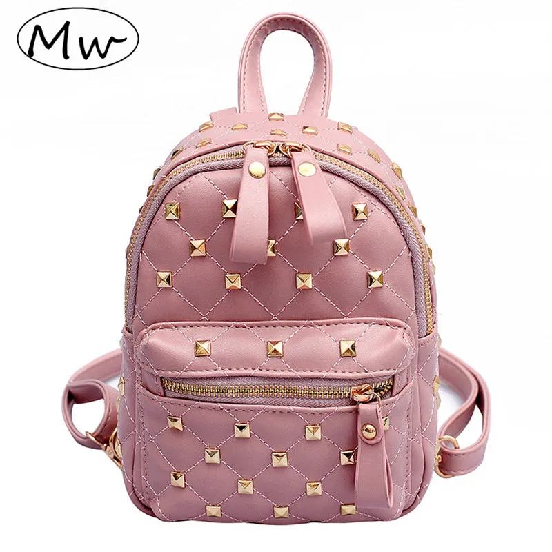 Moon Wood Fashion Small Pink Rivet Backpack PU Leather Women Mini Lingge Backpack 2019 Girls ...