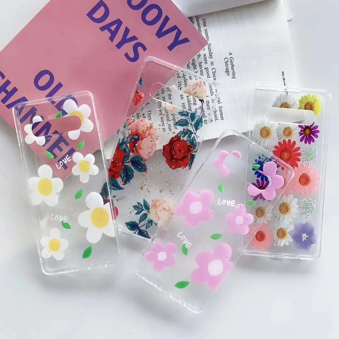 Europe US Fashion Gold Foil Flash Flowers Clear Silicone Case for Samsung Galaxy S9 S10 Plus S10Lite Note 8 9 Soft Glitter Cover |