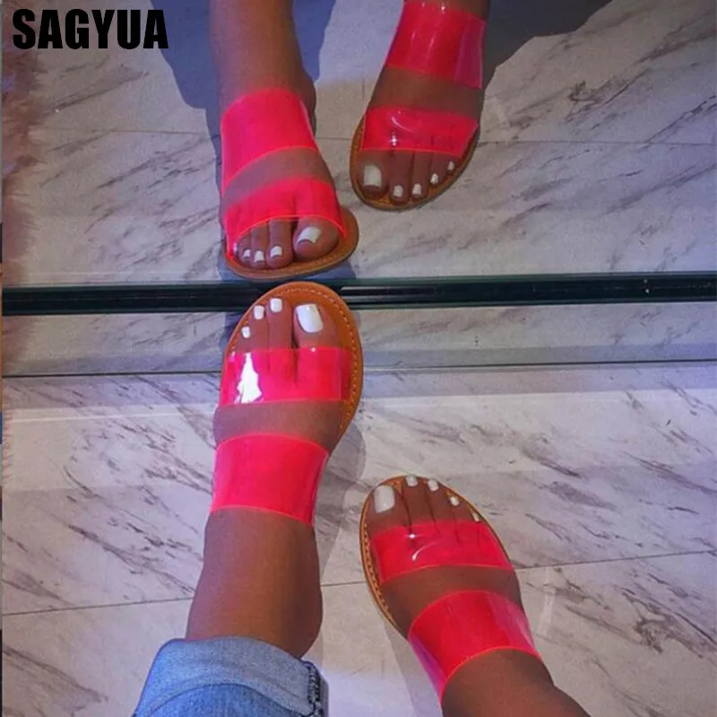 

Women slipper summer ladies crystal open toe slip on Beach flat slide Female outdoor light Comfort sandals woman shoes Z372