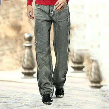 

2019 New Street Style Casual Pants Men's Loose Straight Jeans Retro Gray Plus Fertilizer XL Large Size 28-48