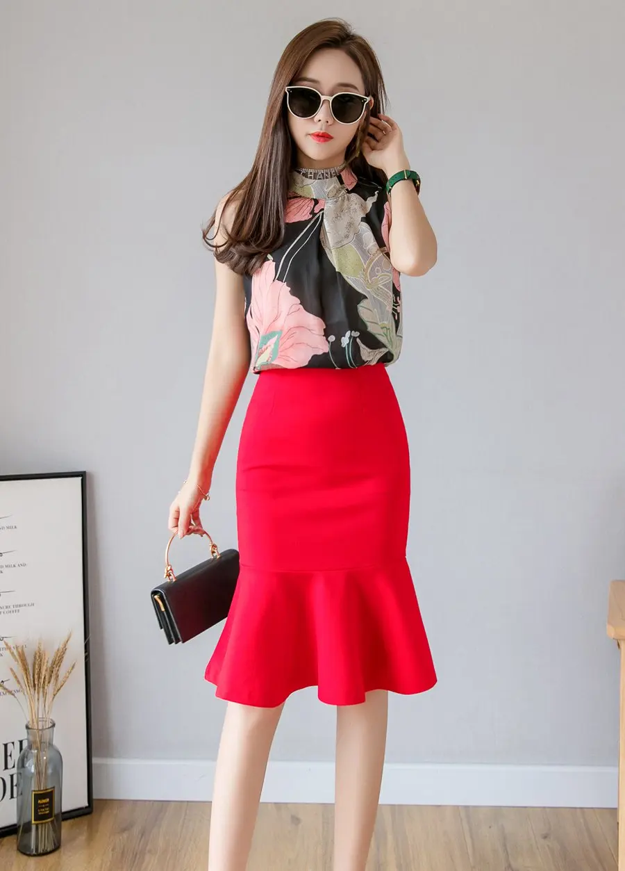 Model showcasing skirt front view