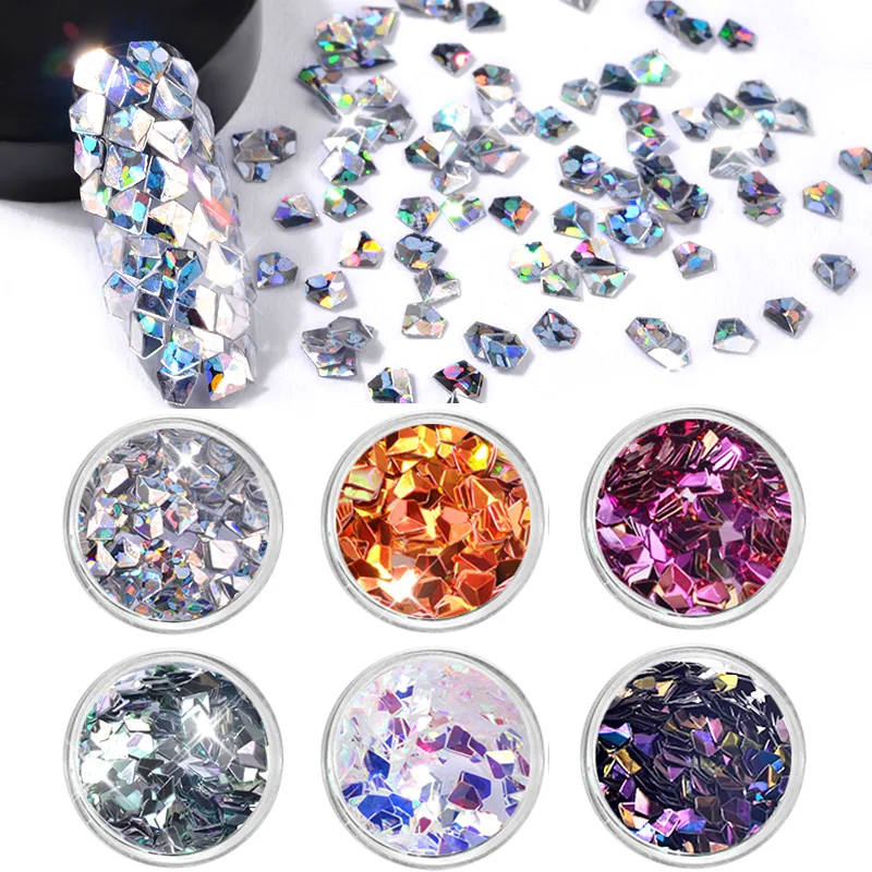 

6Pcs/Set Shiny Laser AB Nail Glitter Sequins 3D Triangle Diamond Rhombus Paillette Chameleon Flakes Manicure Nail Art Decoration