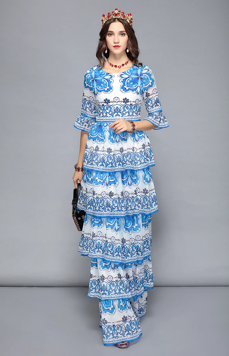 LD LINDA Делла, женское длинное платье макси, Многоярусное, синее и белое, с цветочным принтом, повседневное, праздничное, праздничное, элегантное платье для вечеринок