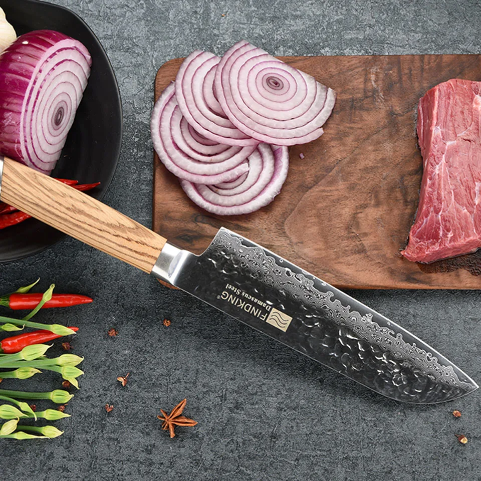 FINDKING 2017 New Zebra wood handle damascus knife 7 inch santoku chef knife 67 layers damascus steel kitchen knives FINDKING 2017 New Zebra wood handle damascus knife 7 inch santoku chef knife 67 layers damascus steel kitchen knives