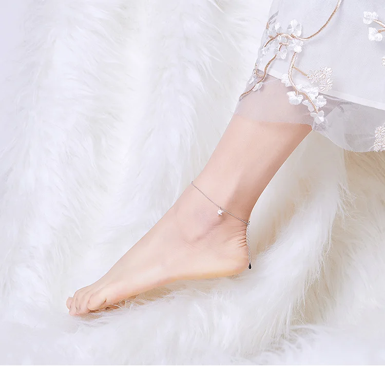 pulseira de tornozeleira feminina de prata refinada design simples com pulseira fashion para tornozelo perna