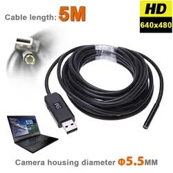 6 светодиодов 5,5 мм USB эндоскопа Камера IP67 Водонепроницаемый Змея инспекции бороскоп видео трубы USB MINI Камера с 5 м жесткий кабель