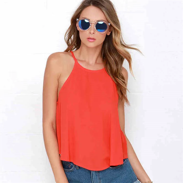 New Arrival Orange Spaghetti Strap Lace Chiffon Camisole Cami Women