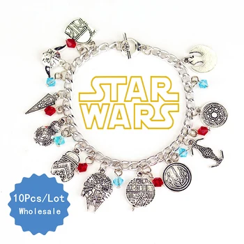 

10 Pcs a Lot Star Wars Millennium Falcon Darth Vader Yoda Stormtrooper Pendent Chain Links Bracelets Wristlets Anklets Jewelry