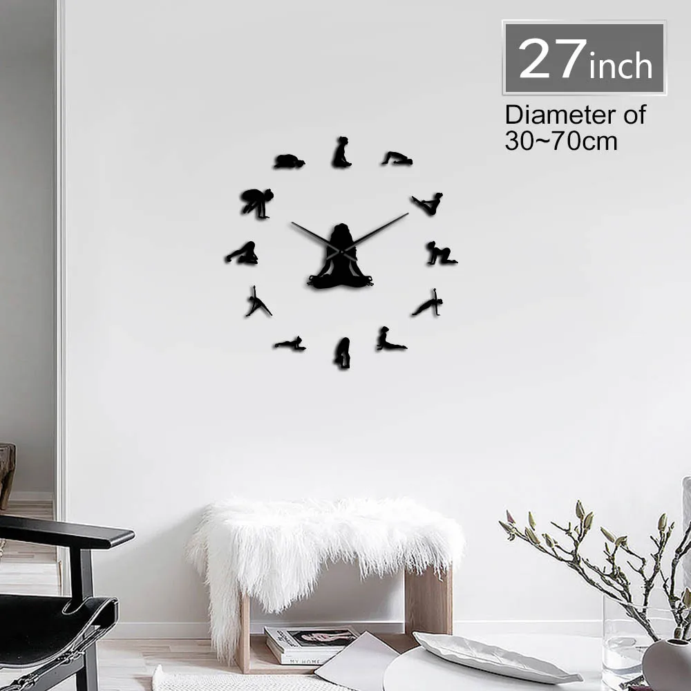 

Yoga Girl Design DIY 3D Acrylic Wall Clock Special Clock Fashion Home Decor Self Adhesive Quartz Mirror Sticker Gift For Her