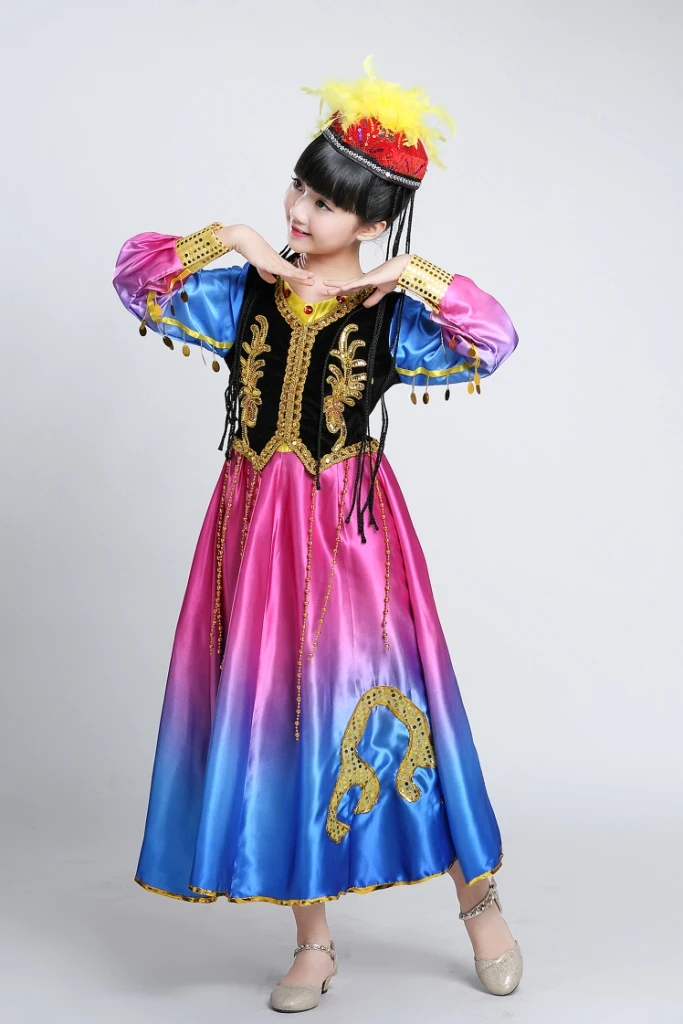 Детские костюмы для девочек, Индия Танцы, Уйгурский костюмы, Синьцзян Танцы, детская Национальный Танцы, большие качели юбки