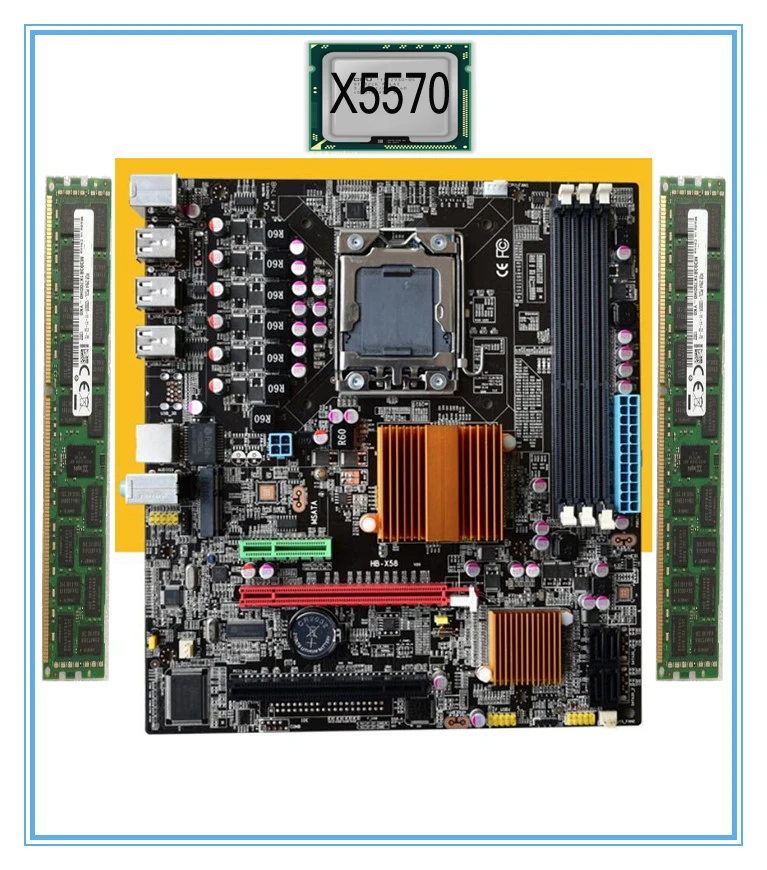 

New Desktop Motherboard X58 with X5570 CPU+8G(4G*2)RAM SET LGA 1366 MSATA 3*ddr3 ecc ram port USB3.0 M ATX 245*220mm mainboar