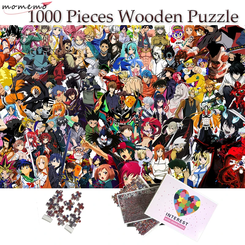

MOMEMO Cartoon Characters Jigsaw Puzzle 1000 Pieces Wooden Plane Puzzles Many Anime Muster Jigsaw Puzzles Toys for Adults Teens
