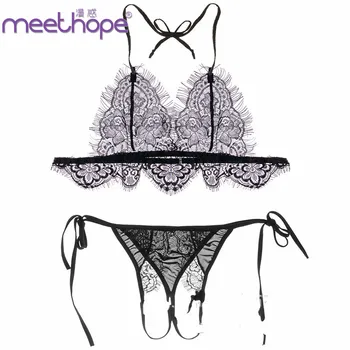 

Methope Women Sexy Lingerie Erotic Costumes Lace Sleepwear Hot Erotic Lingerie Transparent Open Lace Sexy Underwear Bra&Pants