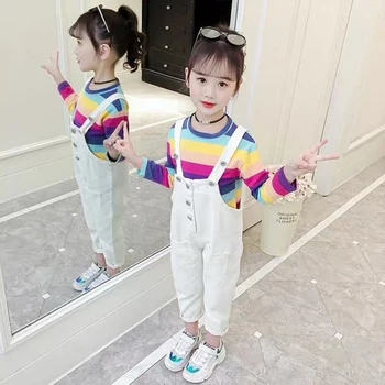 

3 4 5 6 7 8 9 10 11 12 Years Spring Autumn Girls Clothes Sets Casual Fashion 2019 T-shirt + White Pants 2PCS Girl Clothing Sets