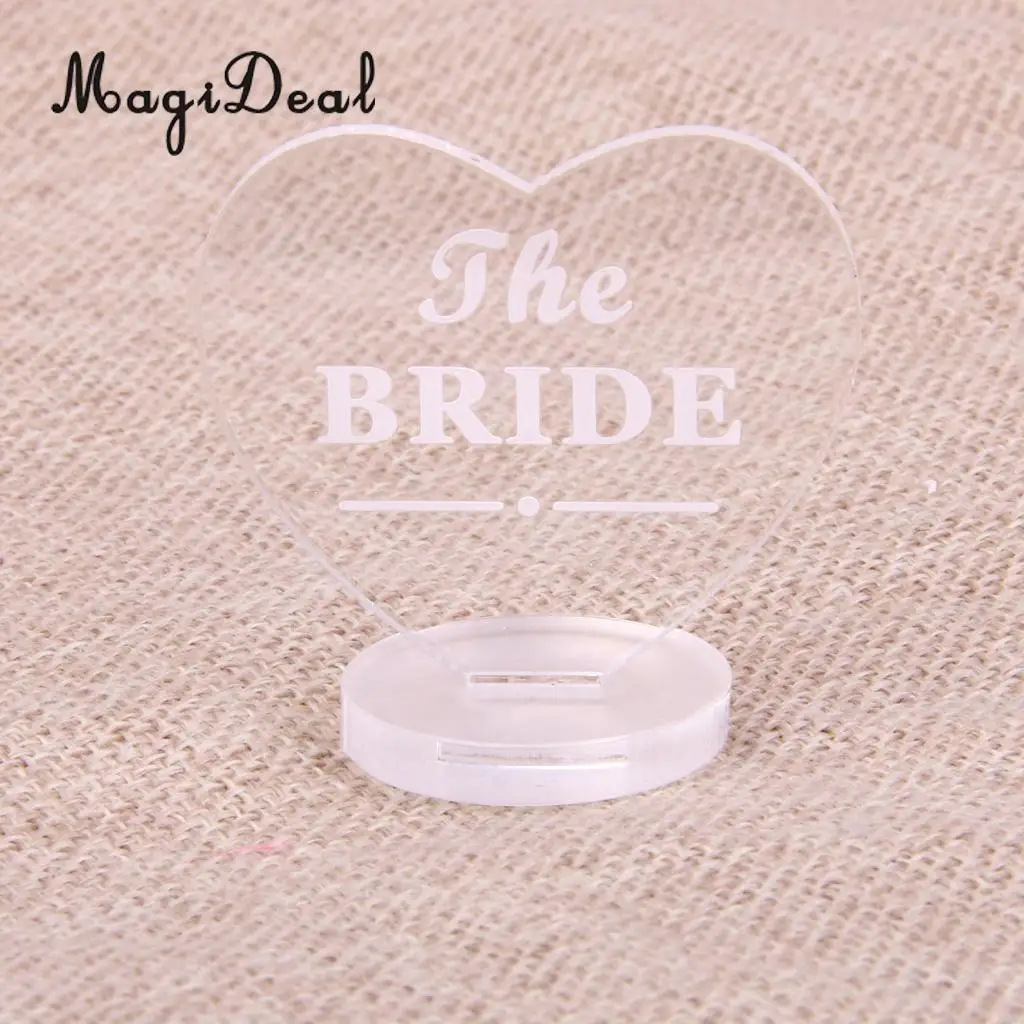 MagiDeal Clear Love Heart Wedding Table Centerpiece -The Bride/GroomMother/Father Name Plaque for Wedding Party Favor Supply 