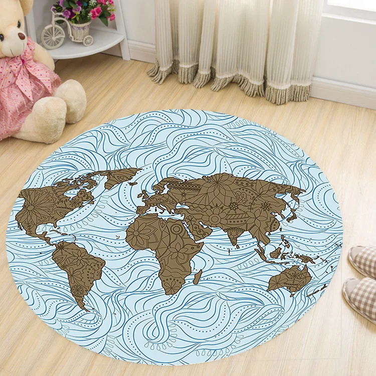  New Round Carpets World map Cat Printed Soft Anti-slip Rugs Computer Chair Floor Mats for Home Kids