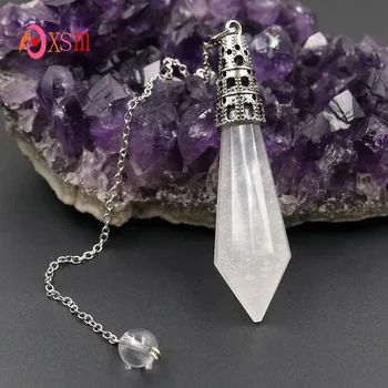 

xinshangmie 2018 New Silver Plated Natural White Rock Crystal Hexagonal Prism Pyramid pendulum Pendants Fashion Jewelry