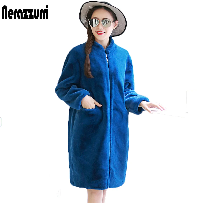 Baratos Nerazzurri de talla grande chaqueta de piel sintética 6XL 7XL negro mujer suelta sobredimensionado abrigo de invierno elegante abrigo de piel falsa con cremallera prendas de vestir