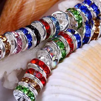 

1000pcs 8mm Mix Colour Rhinestone Crystal Round Rondelle Spacer Beads Finding
