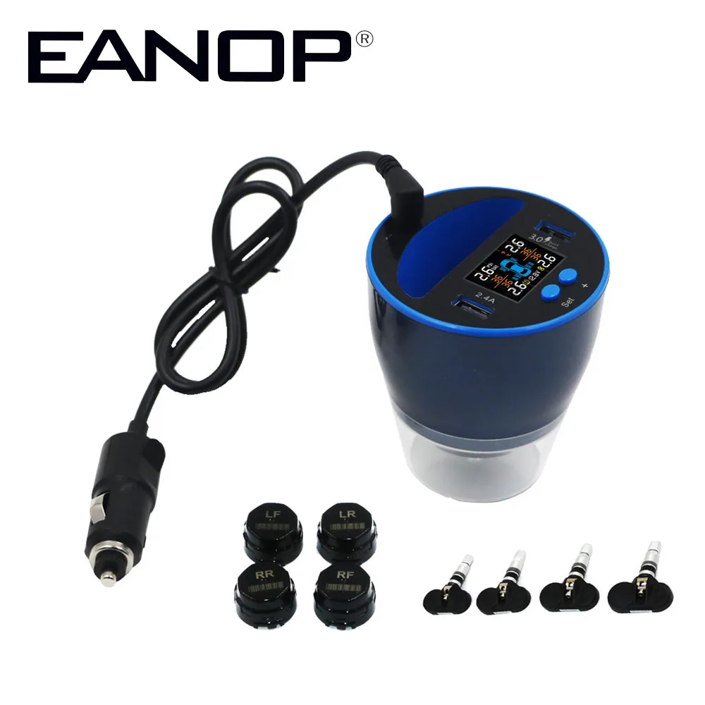 EANOP TPMS C500 автомобильных шин Давление монитор Беспроводной датчик давления в шинах с QC3.0 Quick Charge 4 шт. внутренняя и внешняя датчик