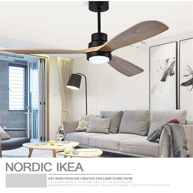 

Nordic Retro Loft Dinning Room Led Ceiling Fan Light Modern Bedroom Living Room Restaurant Coffee Shop Solid Wood Fan Lamp