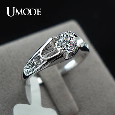 UMODE Fashion White Gold Color Mounting 0.5 ct CZ Cubic Zirconia Wedding Female Jewelry Women Rings Girls Accessories JR0064B