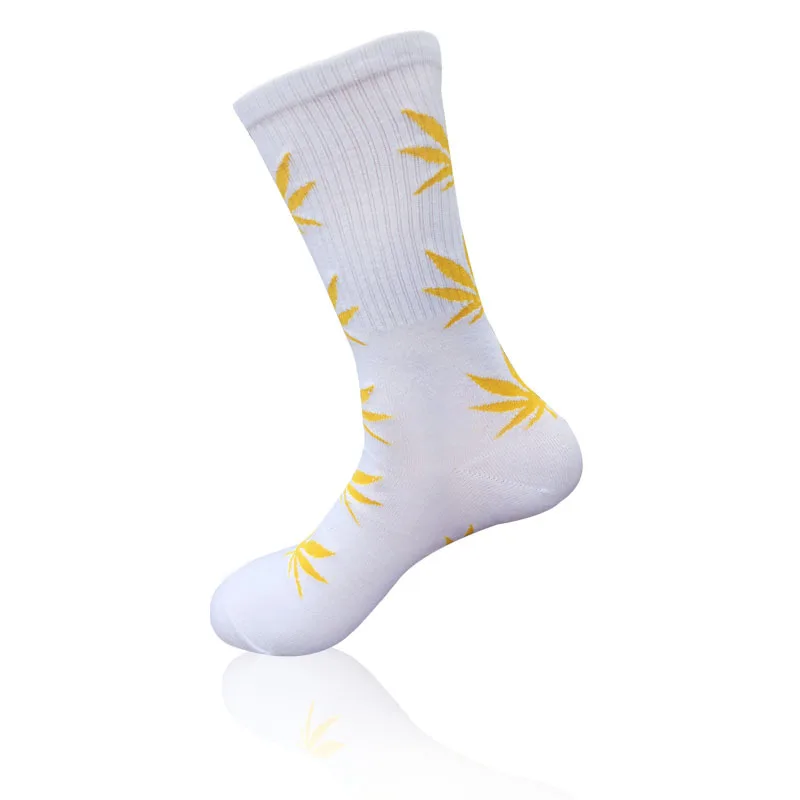 Модные удобные хлопковые носки высокого качества, 1 пара повседневные длинные носки с листьями и кленовыми листьями - Цвет: Серебристый