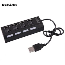 Kebidu Mini 4 порта USB 2,0 концентратор разветвитель внешний мульти usb-хаб с светодиодный Переключатель ВКЛ/ВЫКЛ кабель Универсальный для ПК ноутбук компьютер