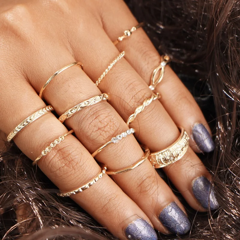 SHUANGR Vintage Bohemian Midi Finger Rings Set for Women Simple Hoop