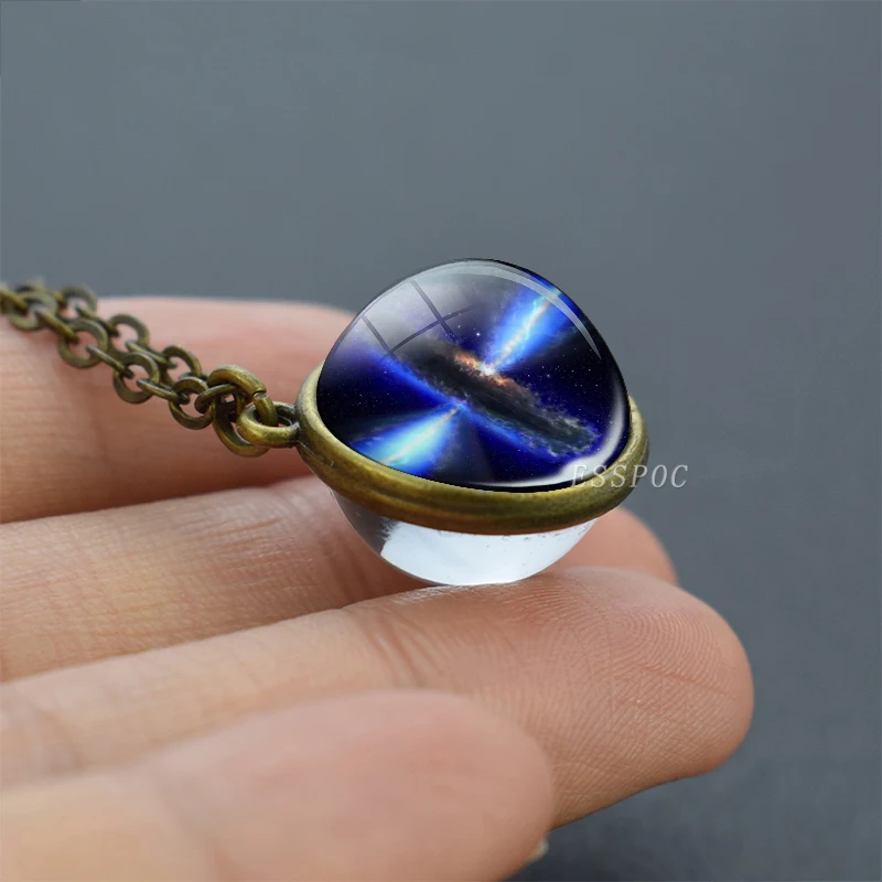 Новинка, двухстороннее ожерелье с кулоном в виде стеклянного шара Галактики, серьги в виде планет, стеклянное изображение, ожерелье ручной работы - Окраска металла: size 7