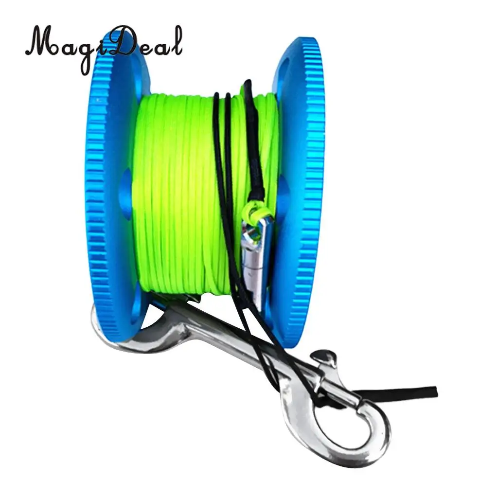 MagiDeal Blue Aluminum Alloy Compact Finger Reel Tech Spool & 20m Line Bolt Snap for Scuba Diving Snorkeling Applications
