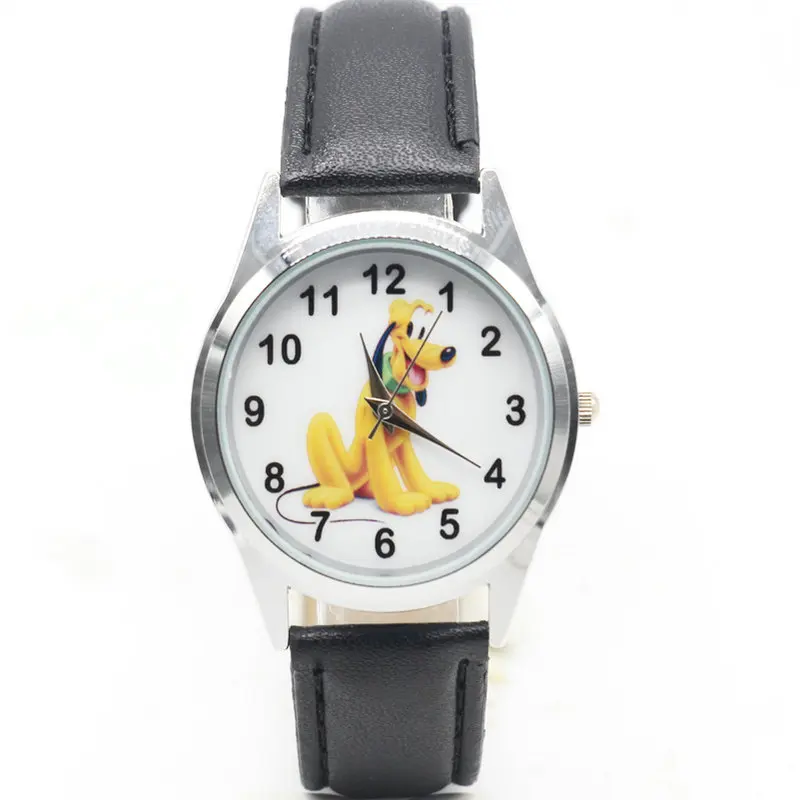 Женские часы Pluto милые модные часы для мальчиков bayan кожаные кварцевые женские часы для детской - Цвет: Черный