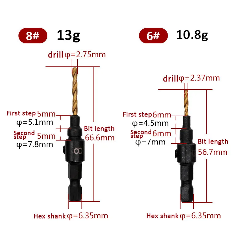 5 шт. Зенковка сверло деревообрабатывающий набор сверл сверло сверление пилотные отверстия с шестигранным ключом титановое покрытие#5#6#8#10#12