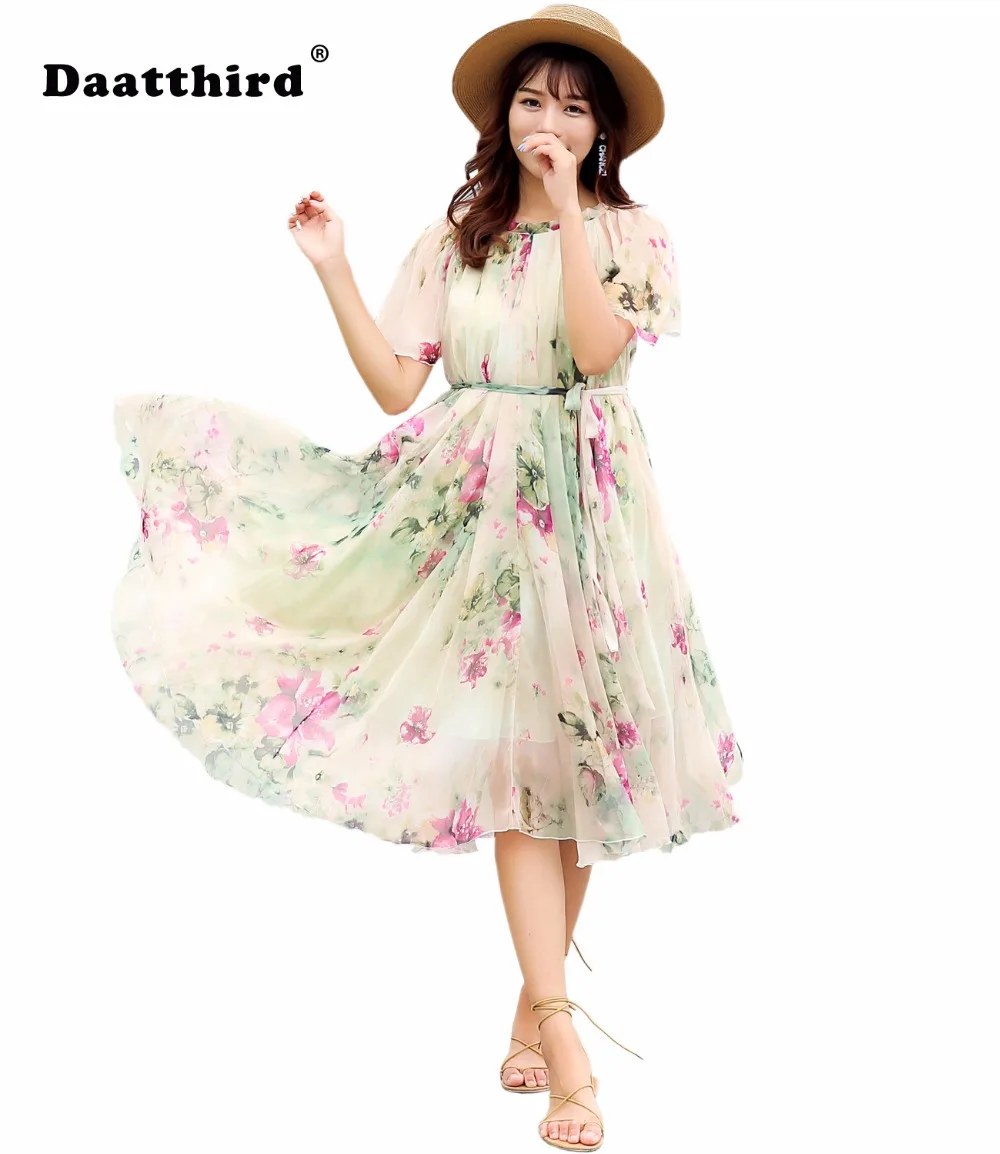

2018 New Bohemian Floral Beach Dress Tunic Girl Casual Sundress vestidos Sexy beach summer dress with Sleeves