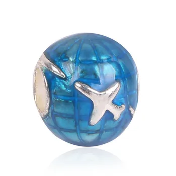 

Couqcy Blue Silver Color Beads Airplane European Charms Beads Fit Pandora Style Bracelet Bangle DIY Original Jewelry Making Cute