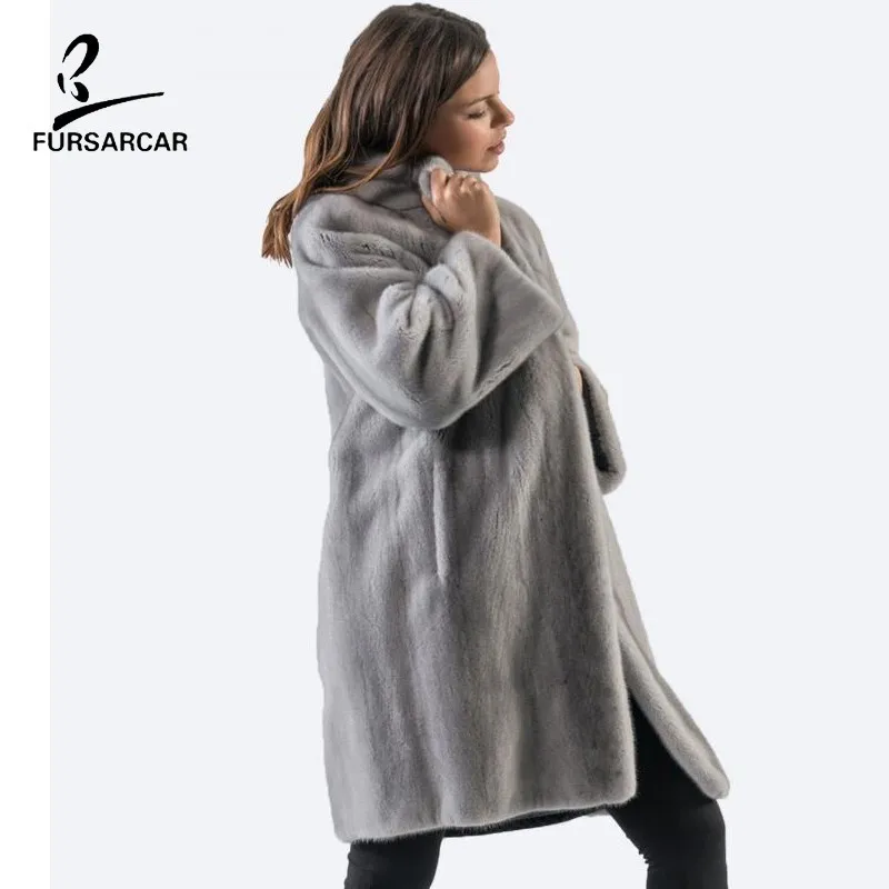 FURSARCAR новинка 2020 натуральный серый норковый меховой Тренч Женское пальто женские
