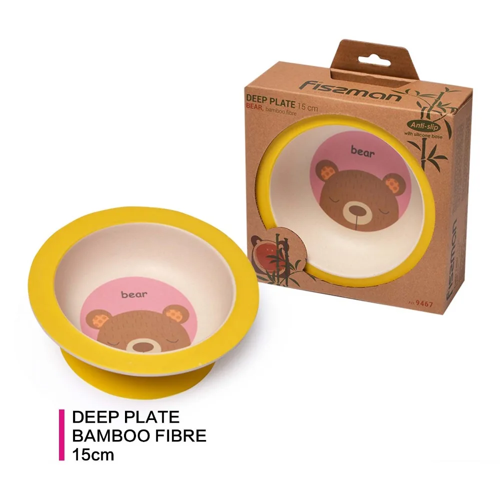 Fissman Bamboo Fibre Plate Kid Dinnerware Dish with Anti-slip Silicone Base