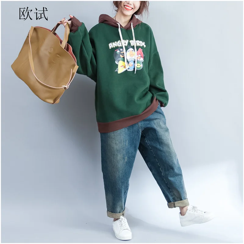 

Women Cartoon Print Kawaii Hoodies Long Sleeve Hooded Velvet Autumn Plus Size Sweatshirt Casual Hoodie Harajuku 4xl 5xl 2019