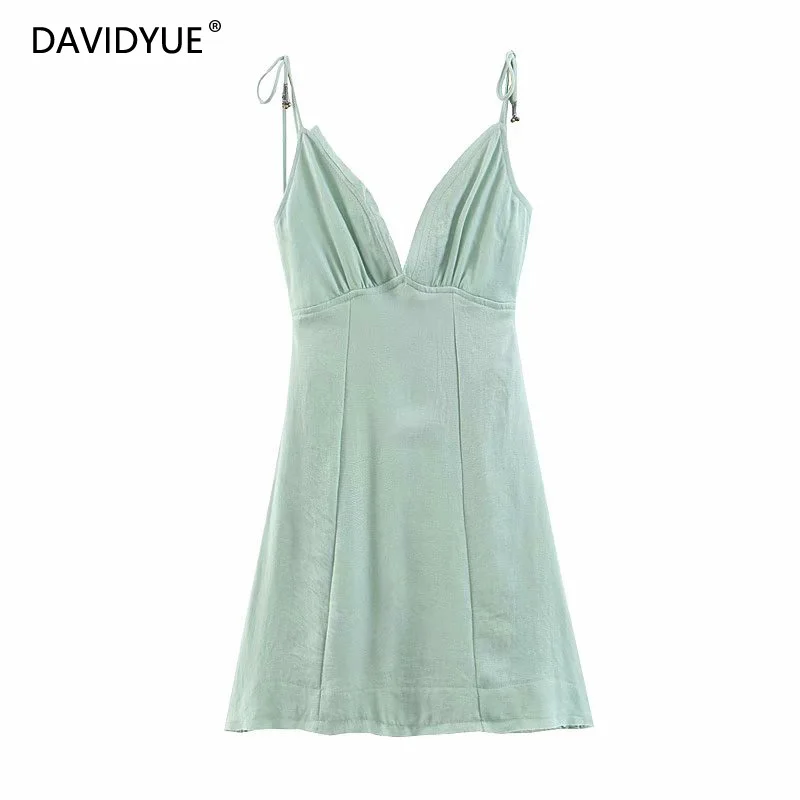 

Sexy casual party short green dress sleeveless backless bow tie beach mini vintage linen Summer dress 2019 vestidos mujer