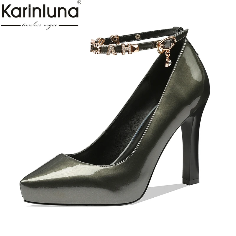 

KarinLuna 2019 Brand New Ins Style Mature women's Pumps Genuine Leather Sexy High Heels Buckles Elegant women's Shoes