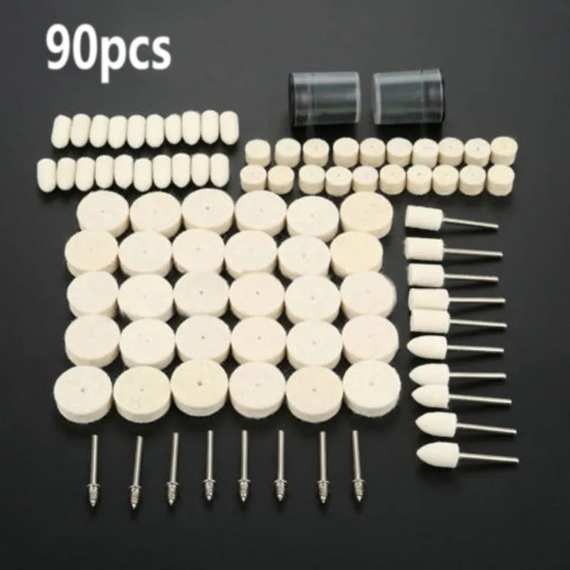 

90pcs/Set Felt Wool Polishing Grinding Buffing Pad Wheel Kit For 3.17mm rotary tool for mirror polishing Metalworking