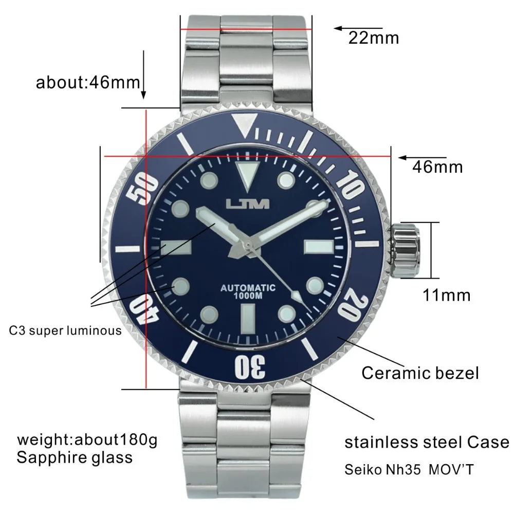 San Martin модные новые часы из нержавеющей стали часы с сапфировым стеклом 1000 м водонепроницаемые Relojes Hombre повседневные часы для дайвинга