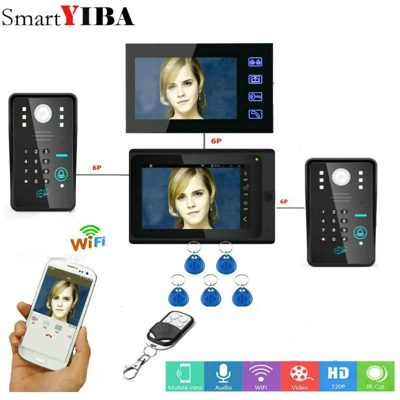 #*Cheap SmartYIBA Video intercom Door Phone Door 2*7 inch Wired Wifi RFID Password intercom 2*Camera Night Vision Remote APP Unlocking