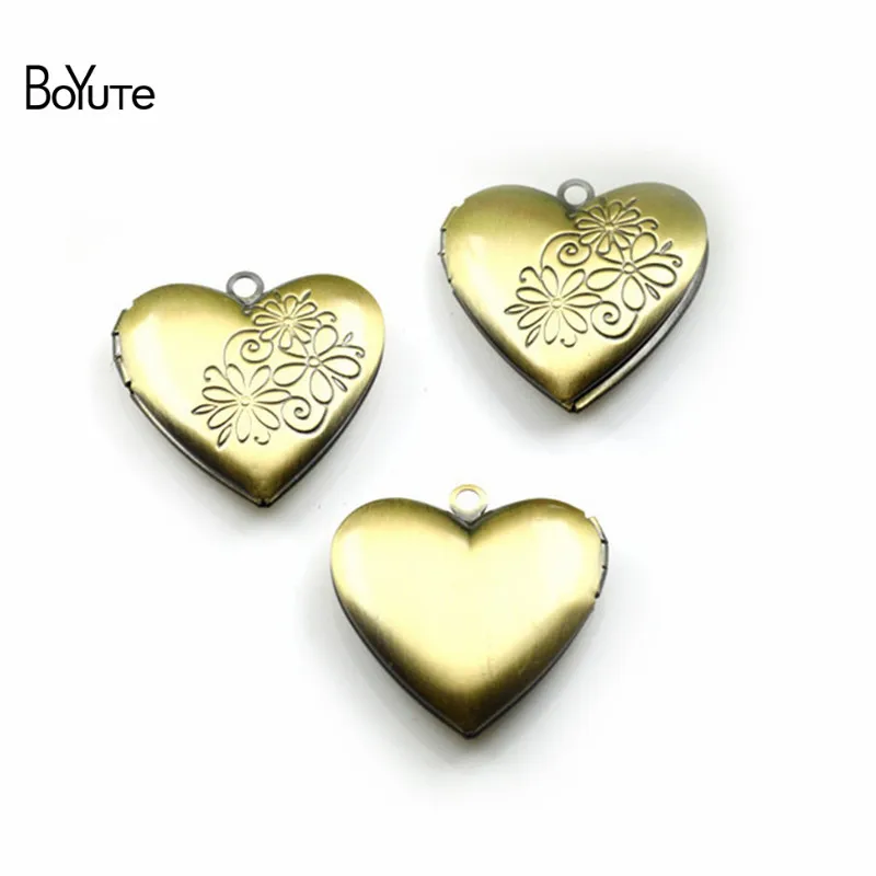 BoYuTe 10Pcs 257MM Metal Brass Flower Floating Heart Locket Open Photo Locket Pendant Wholesale